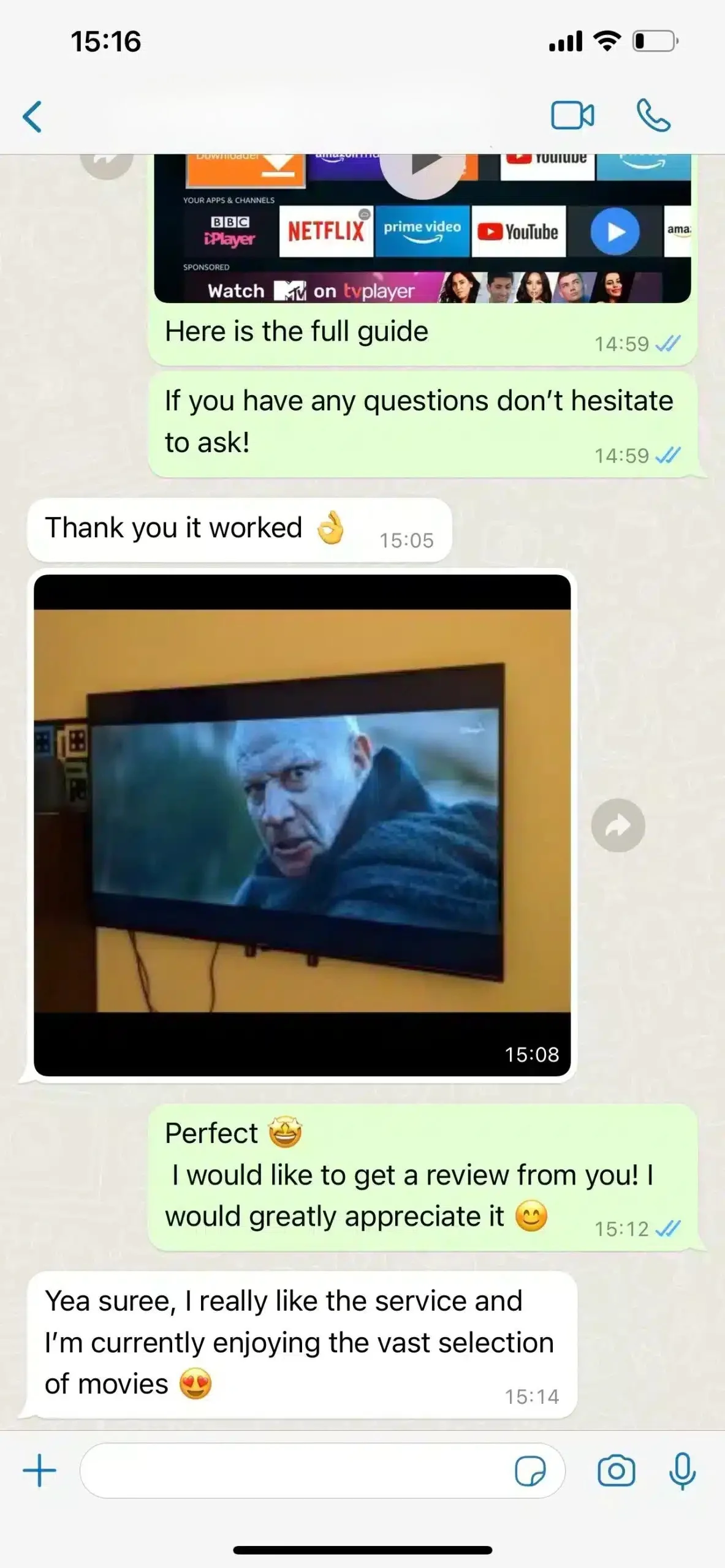 Customer WhatsApp Review 1